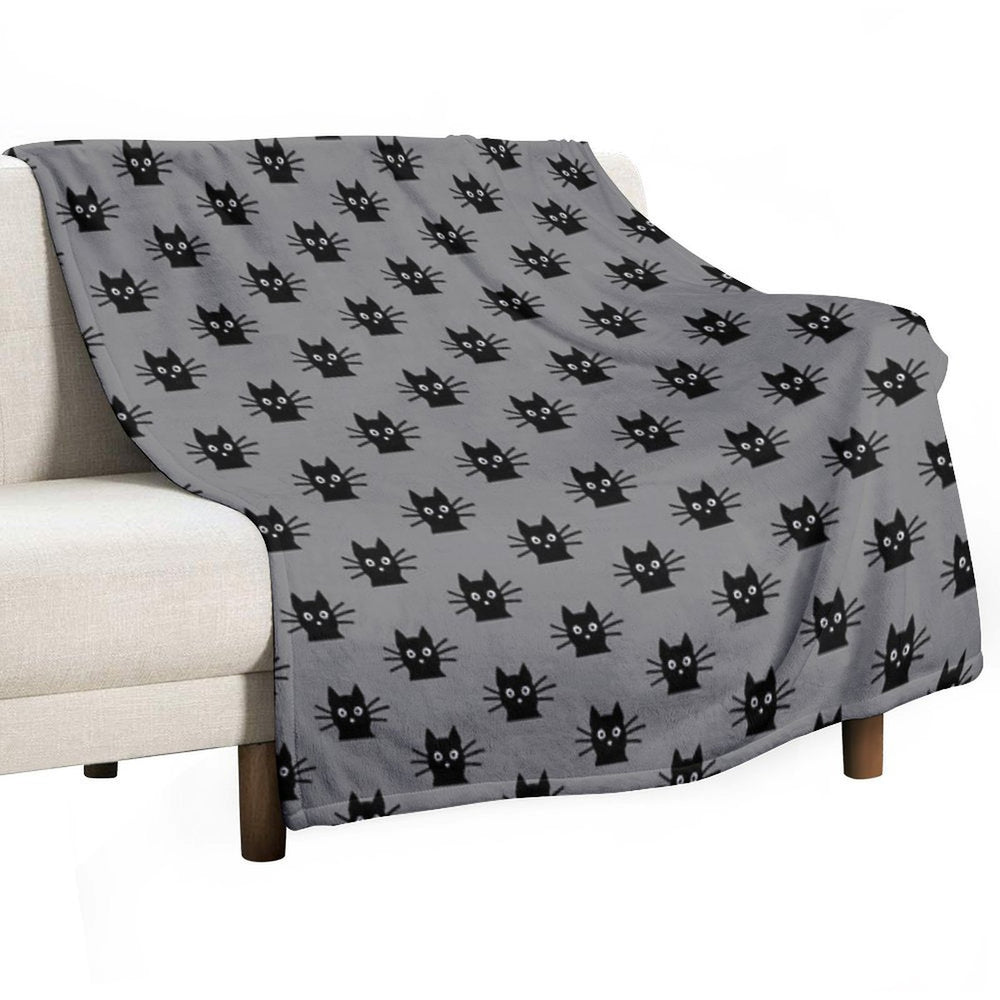 Black Cat Face Machine-washable Throw Blanket
