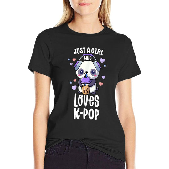 Just A Girl Who Loves K-Pop Gift Kawaii Boba And KPop  Oversized Silhouette T-Shirt
