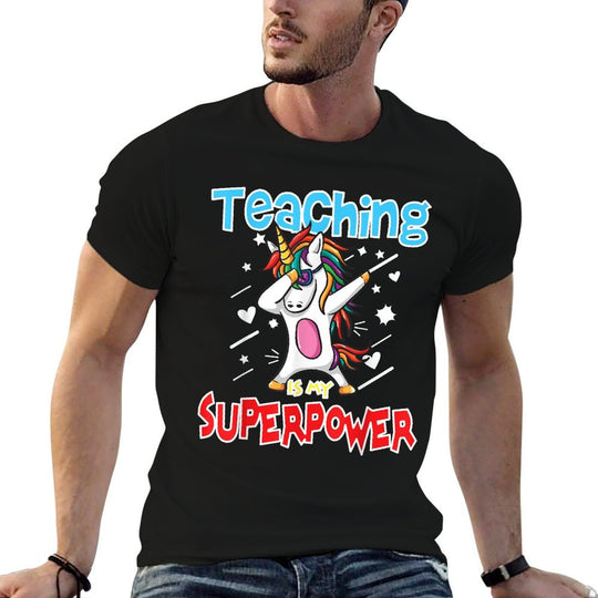 Teaching Is My Super Power Gift For Teacher Unicorn Men Women  Ribbed Collar T-Shirt