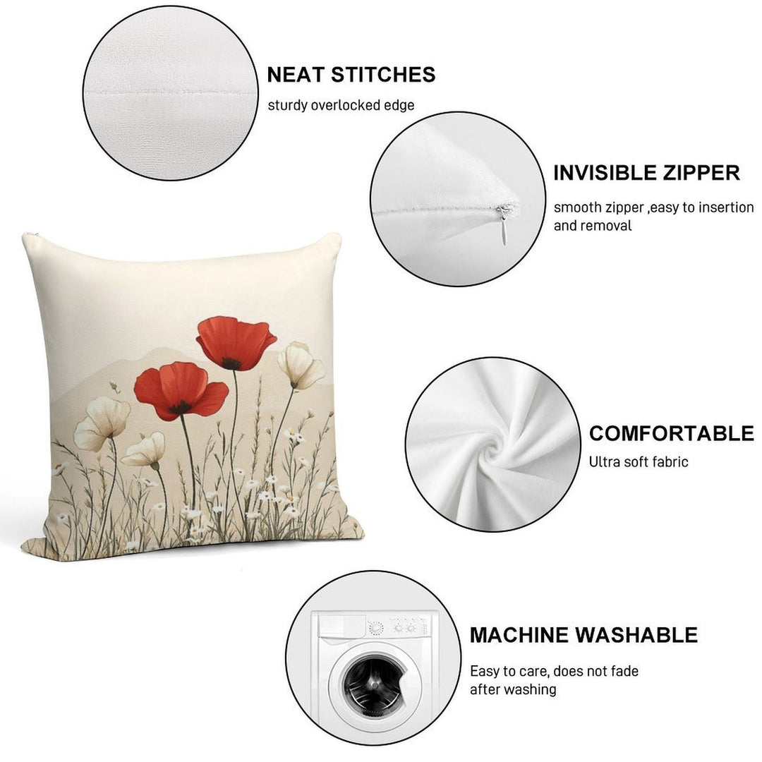Red Poppies In Bloom Soft Reinforced Edging Throw Pillow