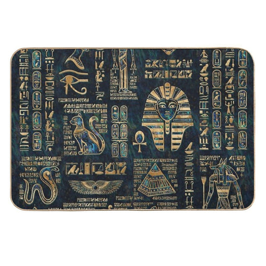 Egyptian Hieroglyphs And Deities -Abalone And Gold  Repositionable Bath Mat