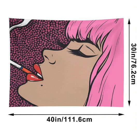 Pink Smoking Comic Girl Tapestry