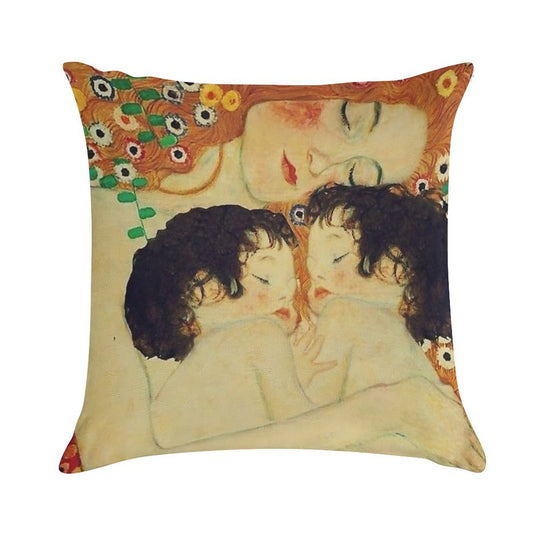 Klimt Three Ages of Woman Mother And Child Soft Skin-Friendly Throw Pillow