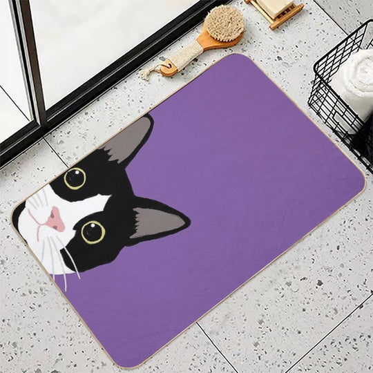 Peekaboo Tuxedo Cat with Wide Eyes  High-Traffic Bath Mat