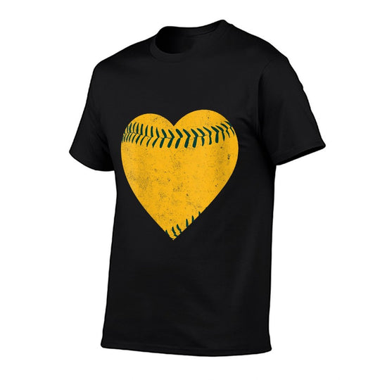 Womens Vintage Gold And Green Baseball Heart  Breathable T-Shirt