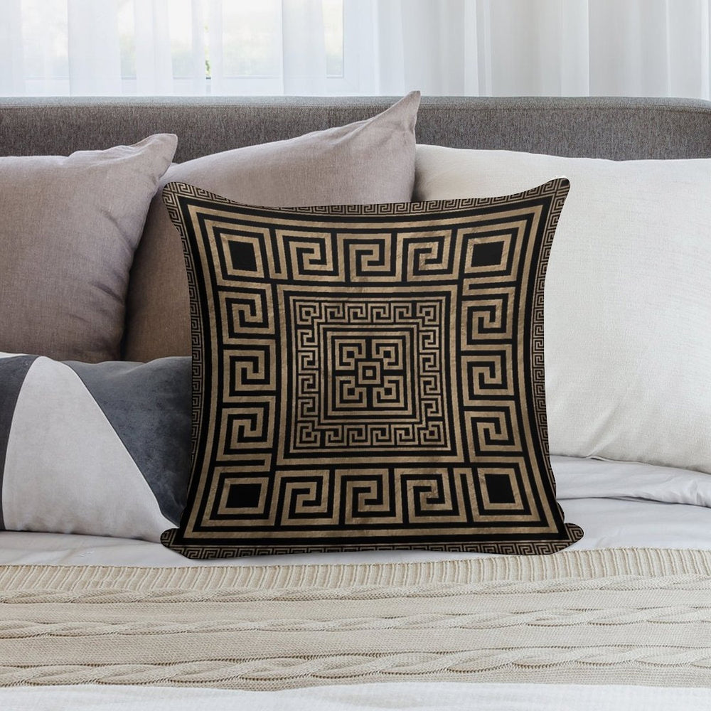 Greek Key Ornament - Greek Meander -Gold on Black Soft Skin-Friendly Throw Pillow