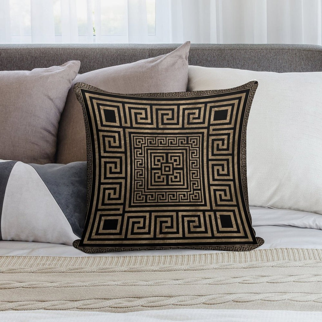 Greek Key Ornament - Greek Meander -Gold on Black Soft Skin-Friendly Throw Pillow