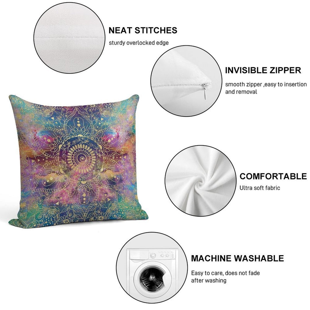 Gold Mandala Watercolor Colorful Nebula Soft Ultra-Soft Texture Throw Pillow