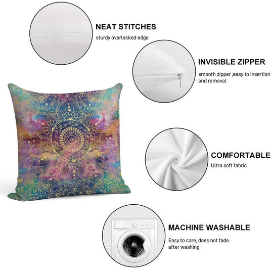 Gold Mandala Watercolor Colorful Nebula Soft Ultra-Soft Texture Throw Pillow