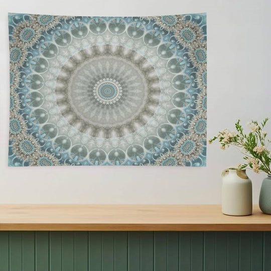 Dreamy Grey, Blue And Ivory Mandala Tapestry