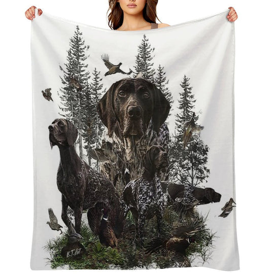 German Shorthaired Pointer, Bird Hunting Season Easy Care Throw Blanket