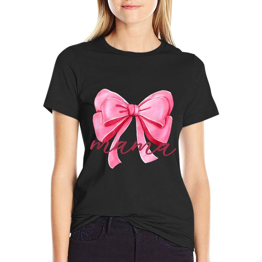 Mama Pink Bow Birthday Baby Shower Family Pink Ribbon  Trendy Pattern T-Shirt