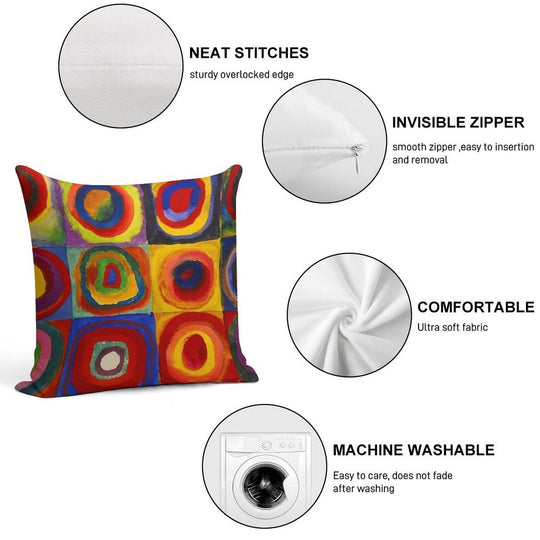 Squares with Concentric Circles by Kandinsky Soft Washable Throw Pillow
