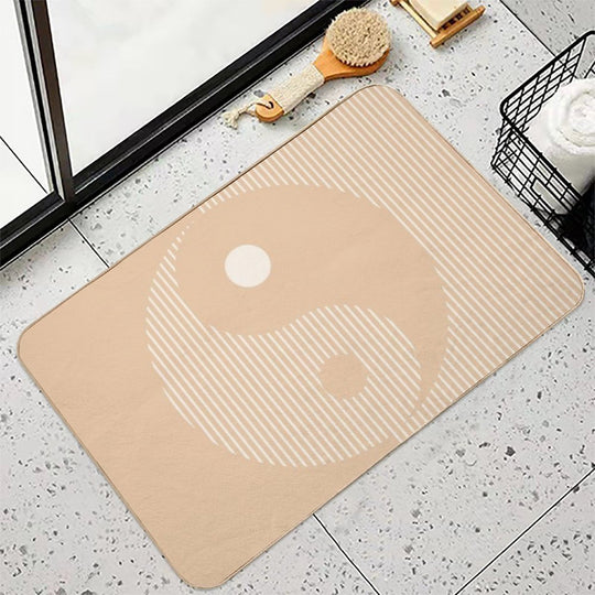 Geometric Lines Ying And Yang III in Beige Shades  High-Traffic Bath Mat