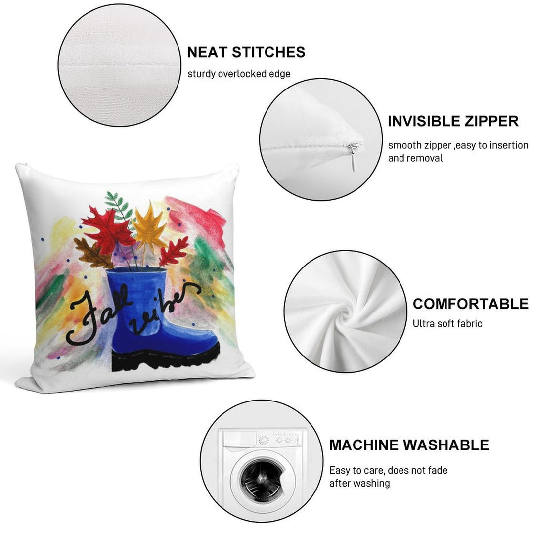 Vibrant Fall Leaves in A Blue Boot - Fall Vibes Soft Warmth Comfort Throw Pillow