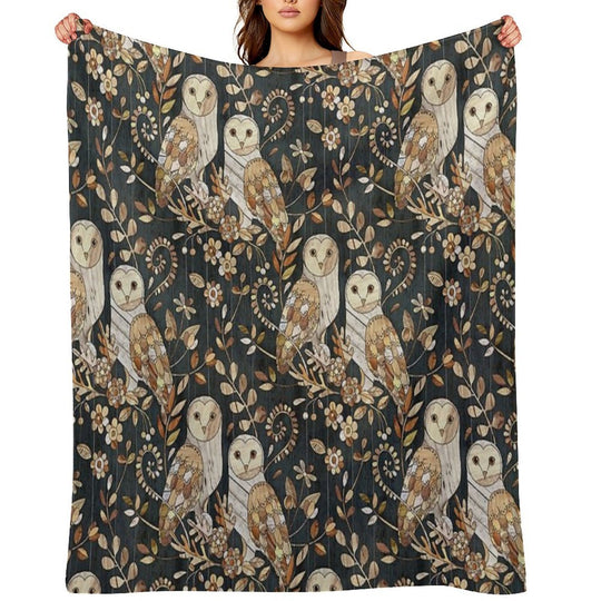Wooden Wonderland Barn Owl Collage Travel-friendly Throw Blanket