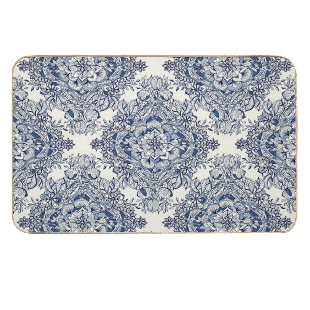 Floral Diamond Doodle in Dark Blue And Cream  Versatile Bath Mat