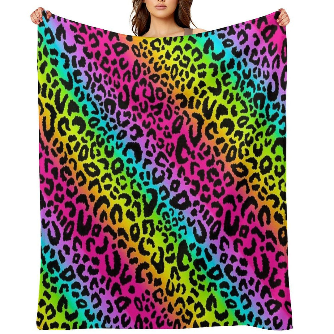 Colofrul Rainbow Leopard Machine-washable Throw Blanket