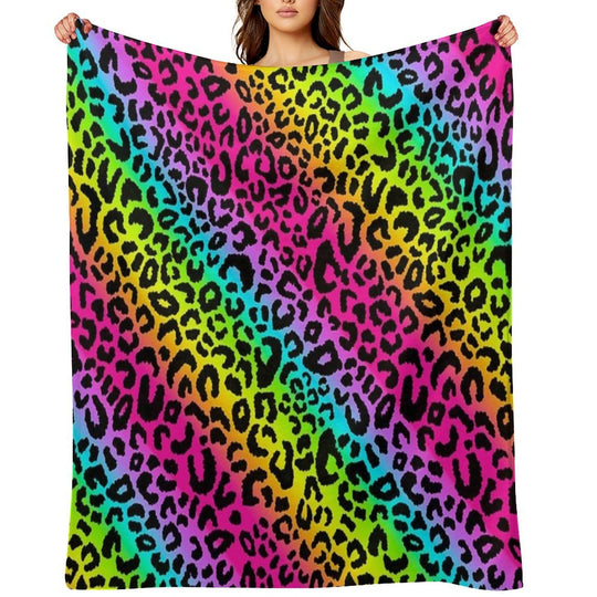 Colofrul Rainbow Leopard Machine-washable Throw Blanket