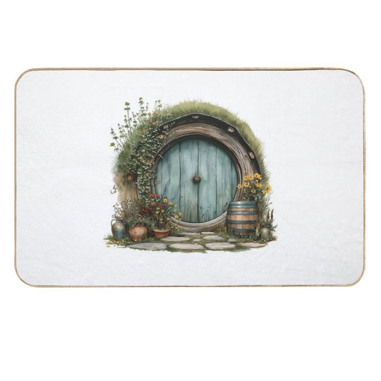 Halfling Round Door in Watercolor - Fantasy  High-Traffic Bath Mat