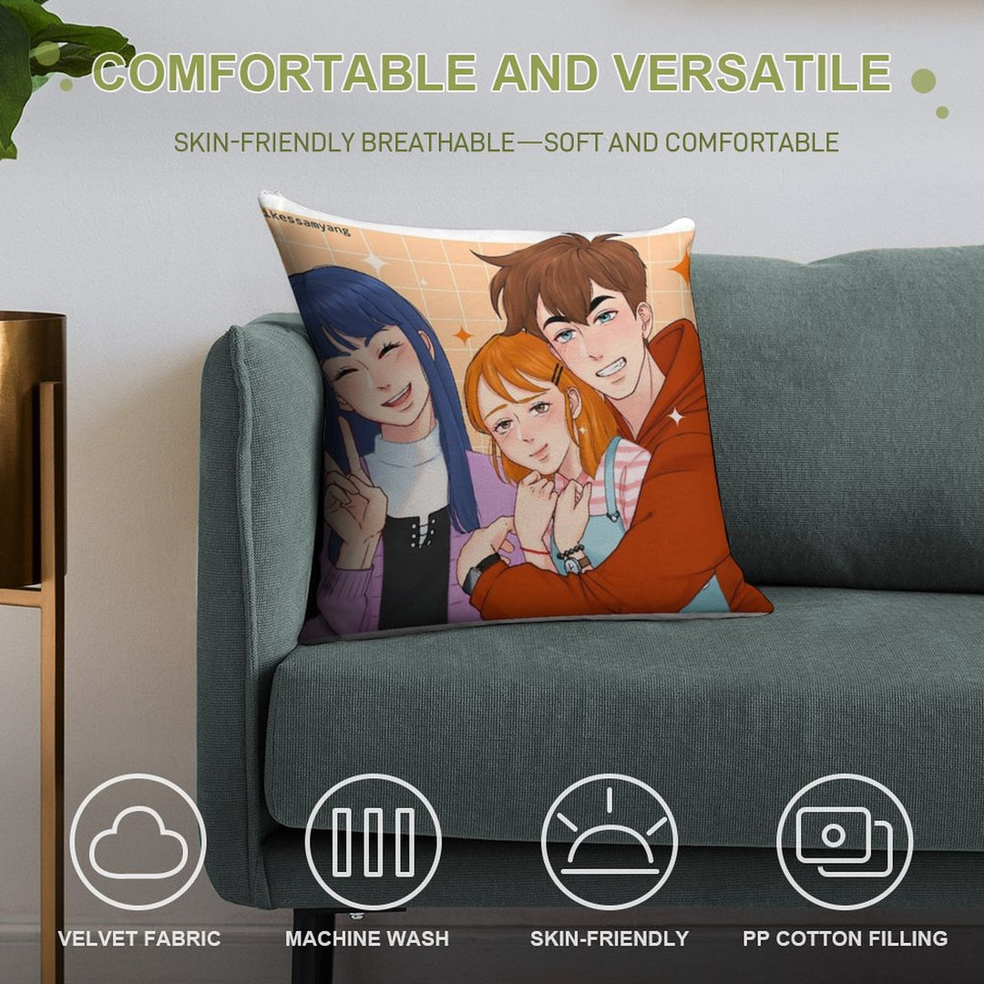 The Trio Friend Soft Bedroom Essential Throw Pillow