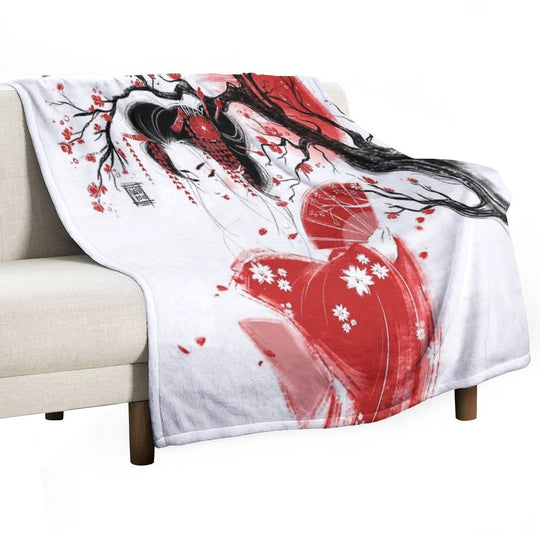 Red Geisha Machine-washable Throw Blanket
