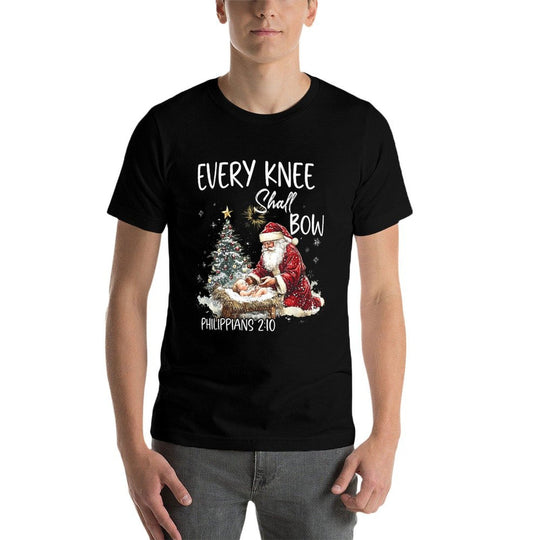 Vintage Every Knee Shall Bow Santa Clause Religious Xmas  Oversized Silhouette T-Shirt