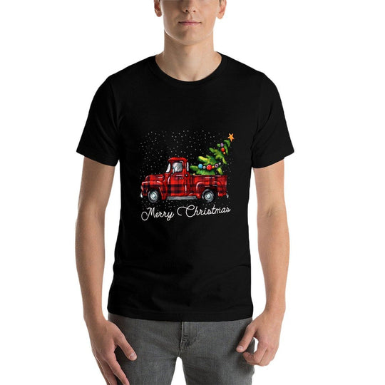 Red Buffalo Plaid Pickup Truck with Tree Merry Christmas  Classic T-Shirt