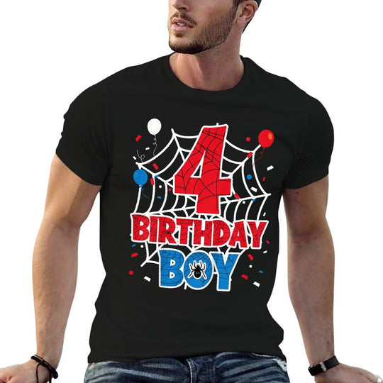 Kids Spider Web 4 Year Old Birthday Boy  Affordable Price T-Shirt