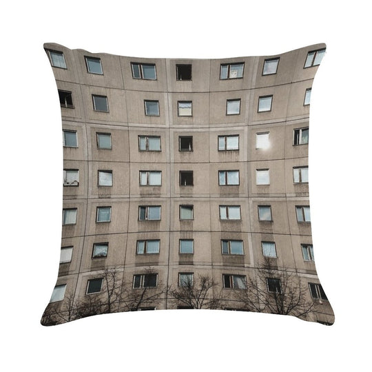 Plattenbau - Building Facade - Architecture Soft Short Plush Fabric Throw Pillow