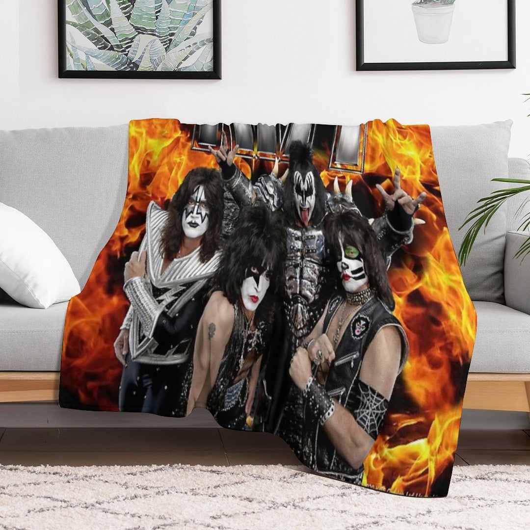 KISS with Logo And Band Shrink-resistant Throw Blanket
