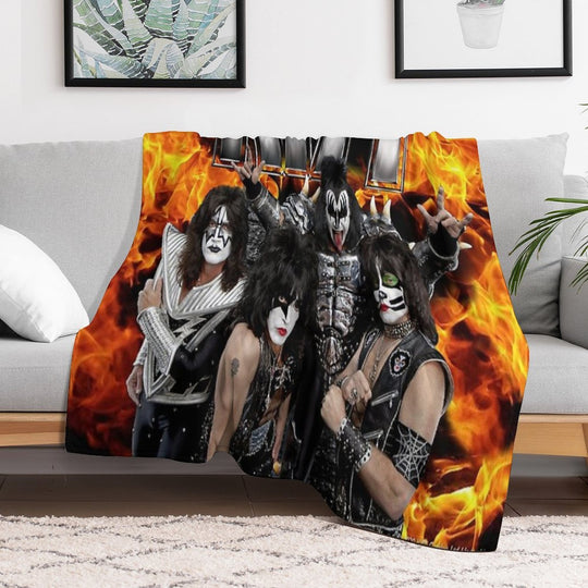 KISS with Logo And Band Shrink-resistant Throw Blanket