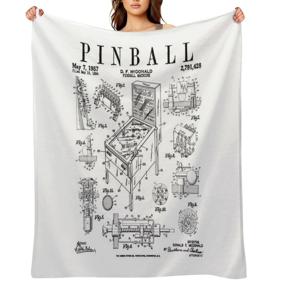 Pinball Arcade Gaming Machine Vintage Gamer Patent Print Eco-conscious Throw Blanket