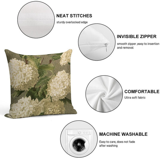 Vintage Victorian White Hydrangea Floral Soft Anti-Pilling Throw Pillow