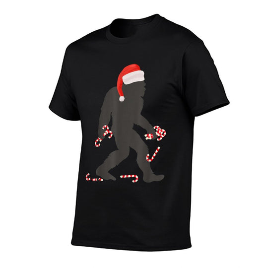 Funny Christmas Bigfoot with Santa Hat Carrying Candy Canes  Odor-resistant T-Shirt