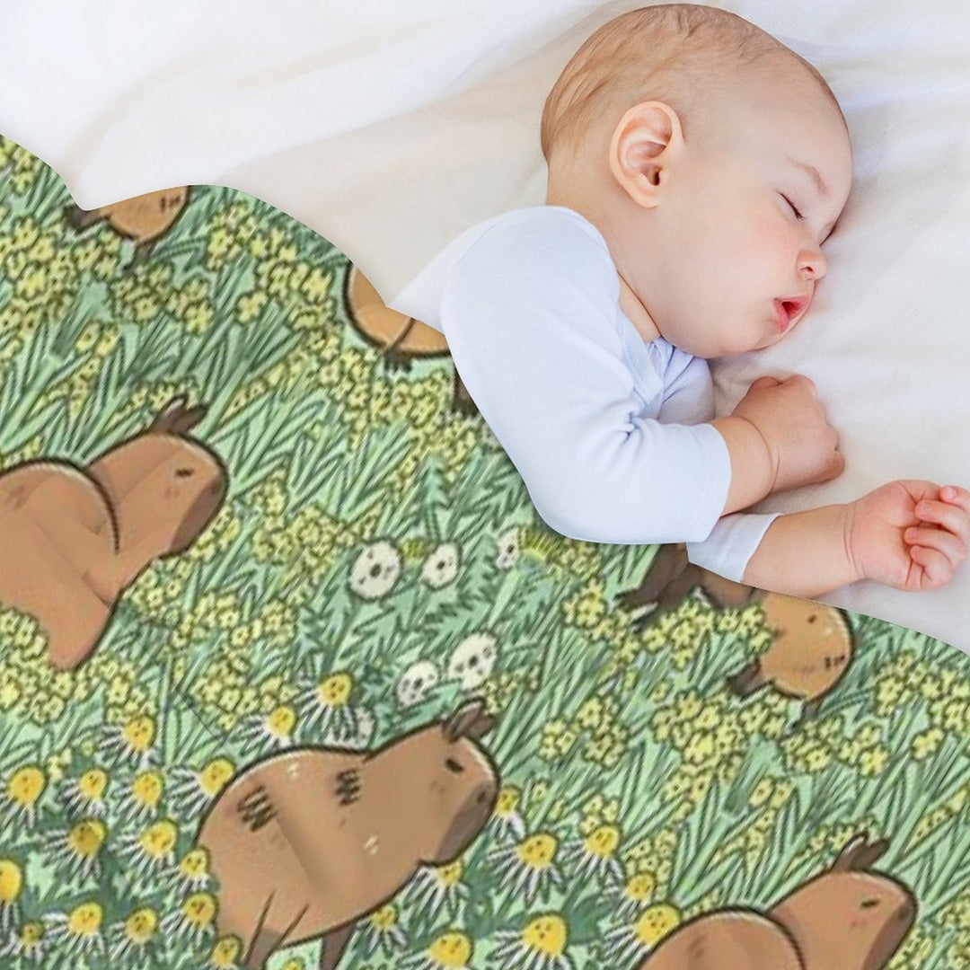Capybaras Meadow in Green And Yellow Versatility Throw Blanket