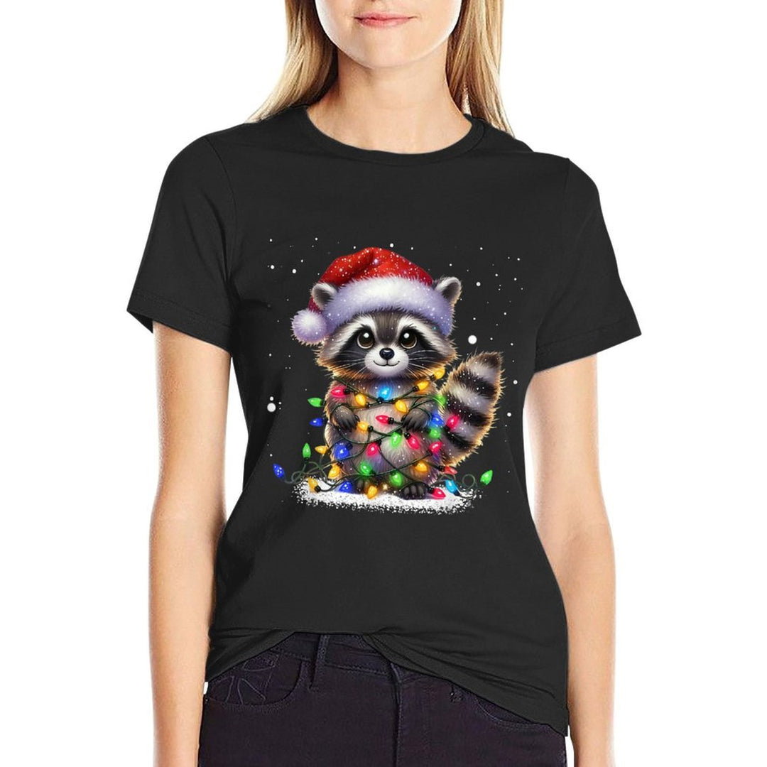 Christmas Racoon Funny Christmas Lights Raccoon Holiday  Rolled Sleeves T-Shirt
