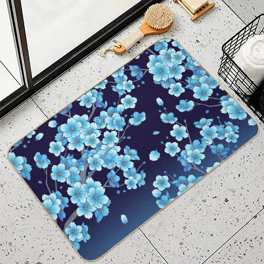 Falling Blue Sakura Cherry Blossom Petals  Multi-Purpose Bath Mat