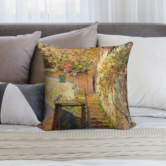 Claude Monet L'escalier (The Staircase) Soft High-Density Material Throw Pillow