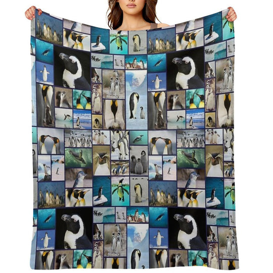 Penguin Pattern Photo Collage Velvety-soft Throw Blanket
