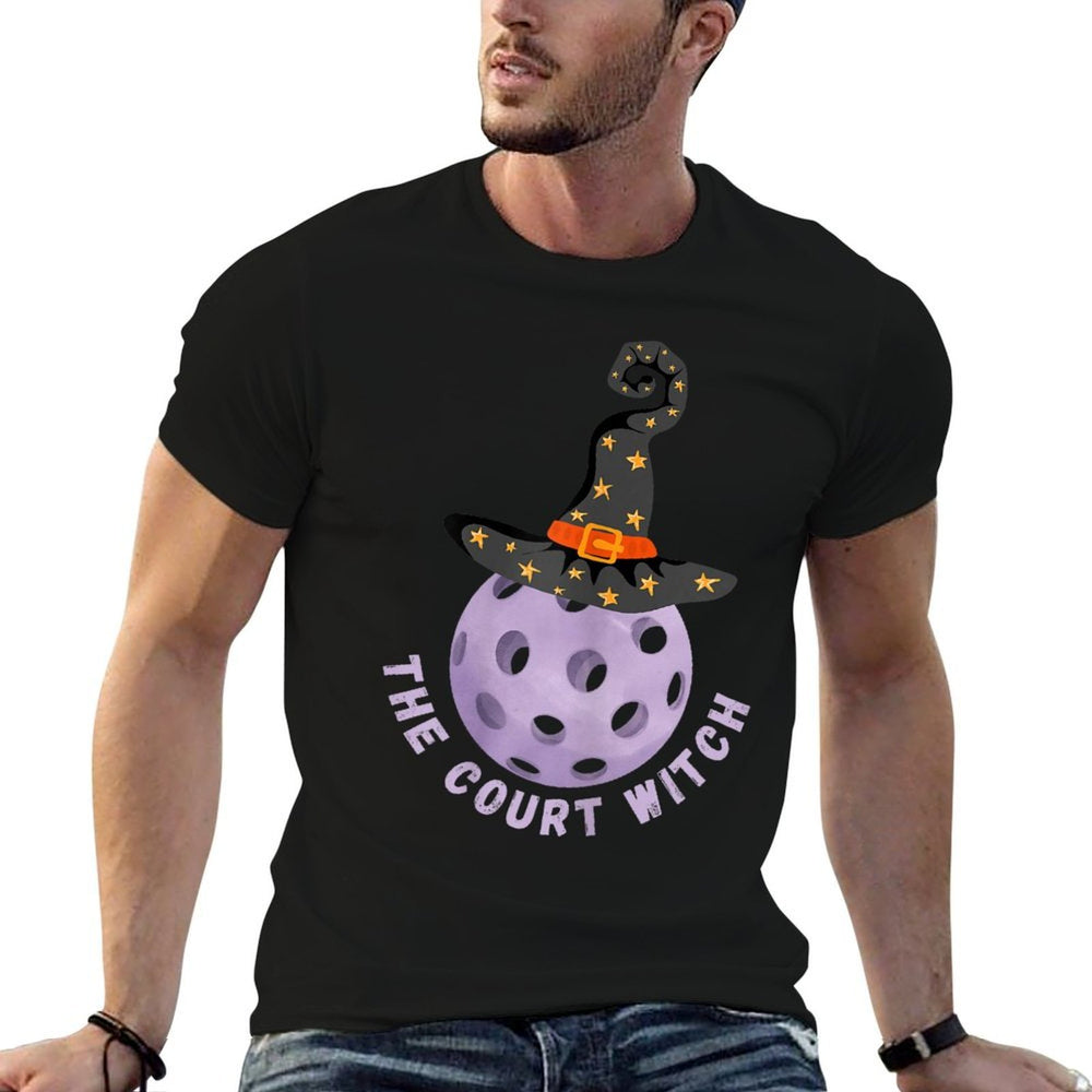 Fun Halloween Pickleball The Court Witch Purple Hat  Slim-fit Cut T-Shirt