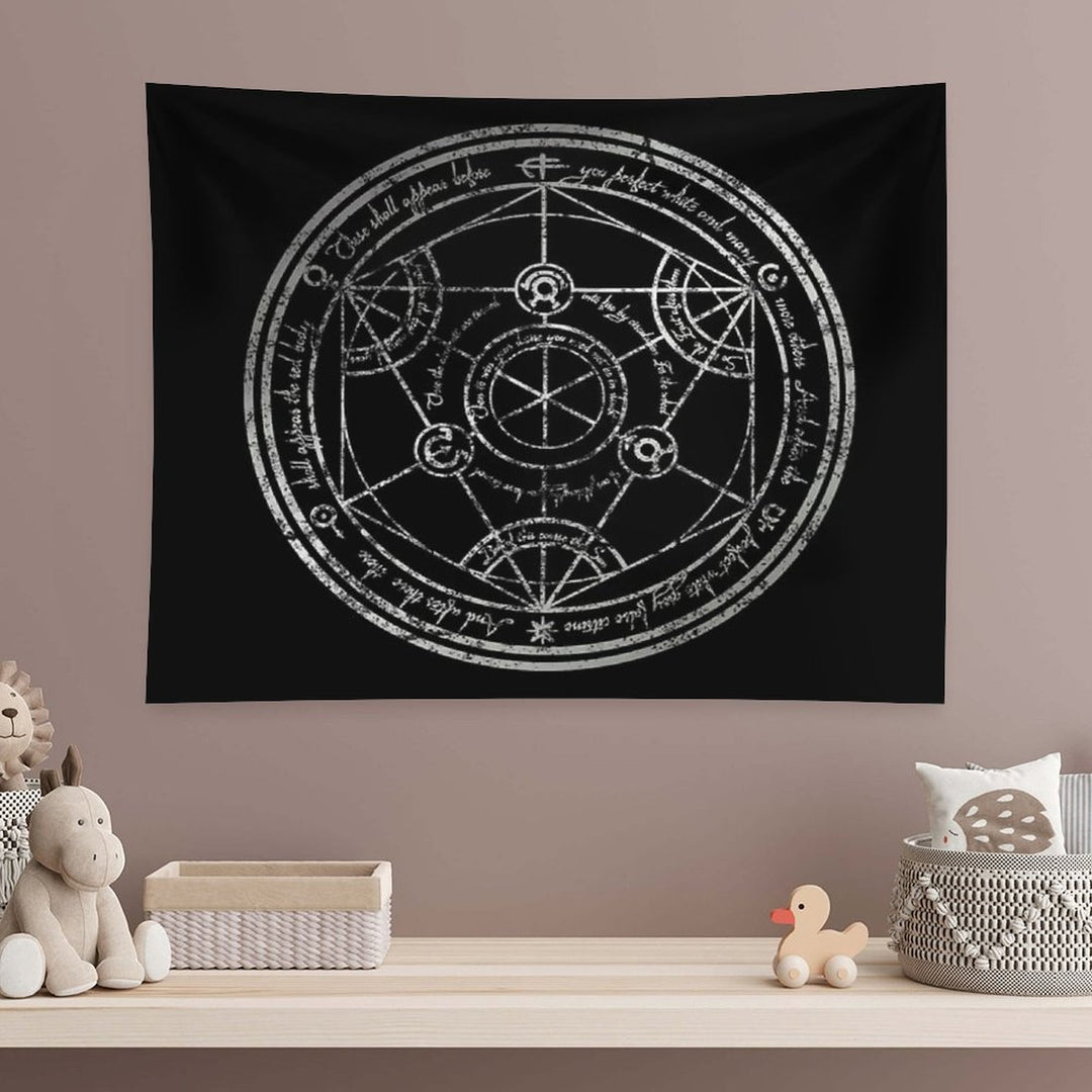 Human Transmutation Circle - Silver Grunge Tapestry