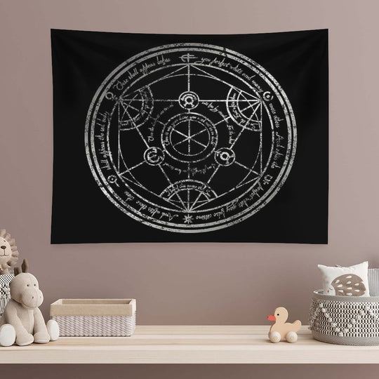 Human Transmutation Circle - Silver Grunge Tapestry