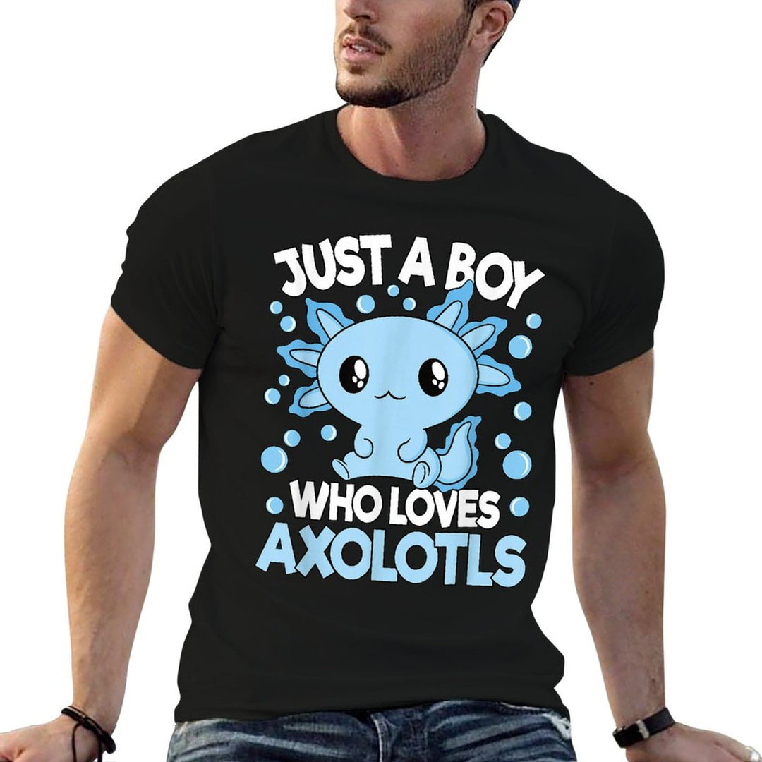 Just A Boy Who Loves Axolotls Blue Kawaii Axolotl Boys Kids Comfortable T-Shirt