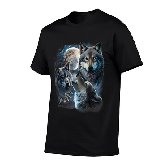 Grey Wolf Under Full Moon, Space, Galaxy, And Stars  Slim-fit Cut T-Shirt