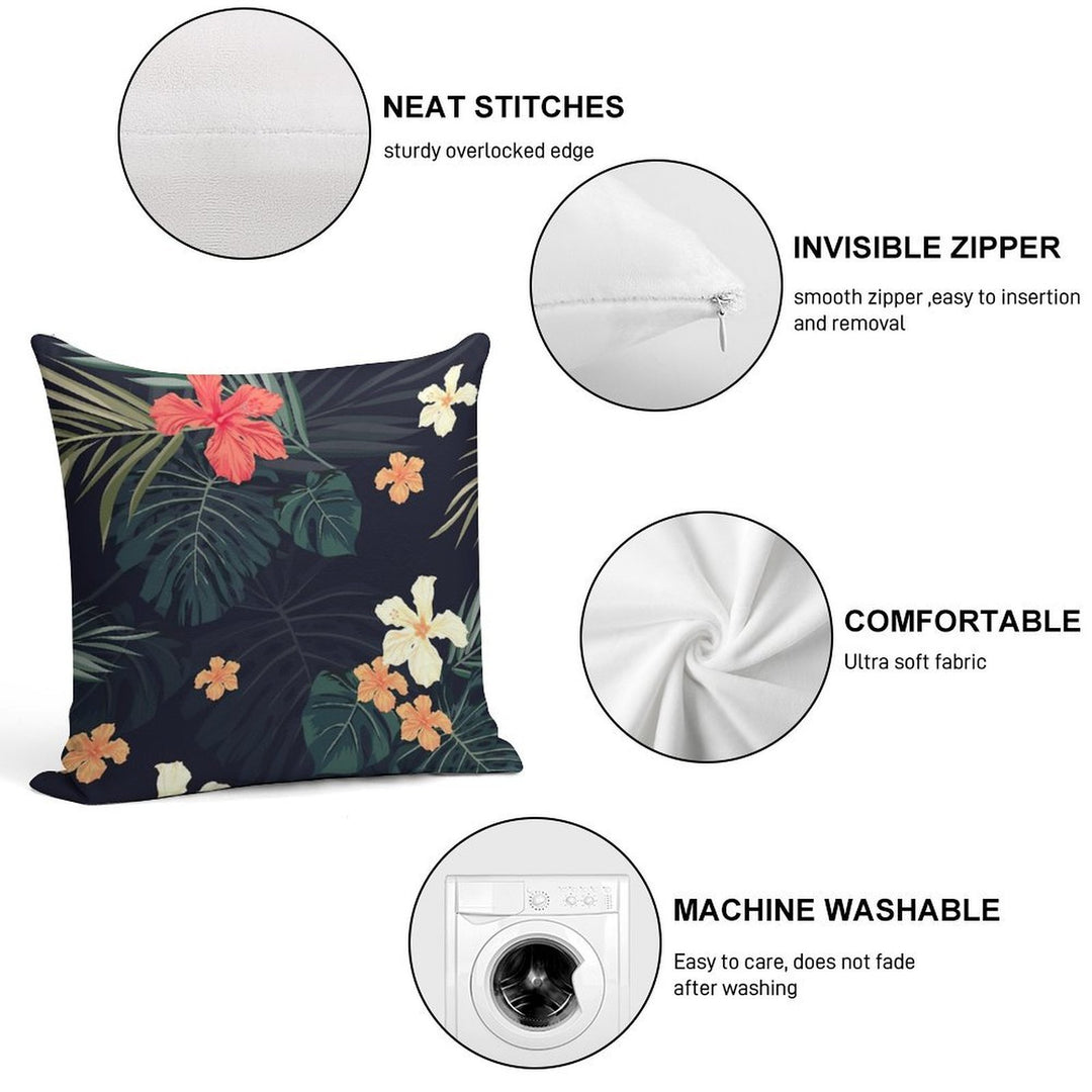 Dark Tropical Flowers Soft Easy Maintenance Throw Pillow