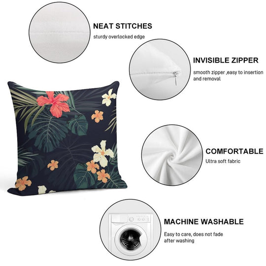 Dark Tropical Flowers Soft Easy Maintenance Throw Pillow