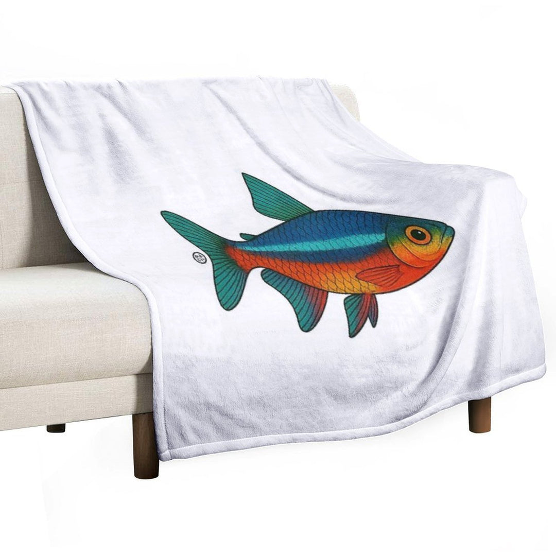 Neon Tetra Fish Japanese Style - Amazon Fish - Cardinal Tetra Easy Care Throw Blanket