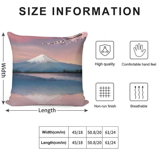 Mt Fuji with Cherry Blossoms Soft Fade-Resistant Throw Pillow