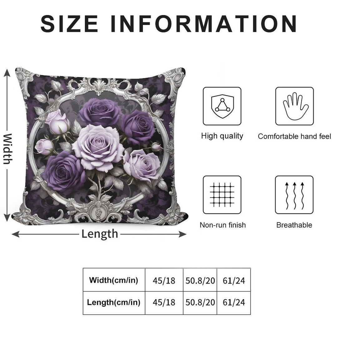 Matte Lilac & Purple Roses With Silver Rococo Soft Luxury Feel Throw Pillow
